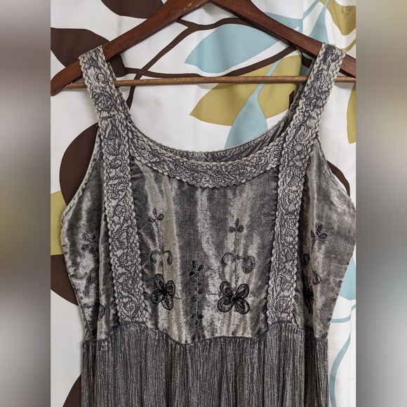 90s Vintage Hippie cotton and Velour Maxi dress Sz M - Picture 2 of 5